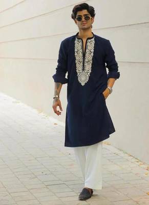 Men's blue viscose rayon embroidered – stylish festive ethnic wear 2