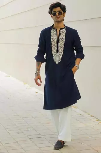 Men's blue viscose rayon embroidered – stylish festive ethnic wear