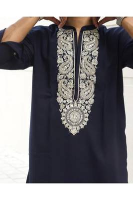 Men's blue viscose rayon embroidered – stylish festive ethnic wear 3
