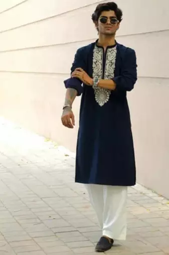 Men's blue viscose rayon embroidered – stylish festive ethnic wear