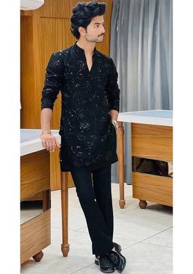 Men's black georgette embroidered – stylish festive ethnic wear 1