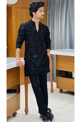 Men's black georgette embroidered – stylish festive ethnic wear