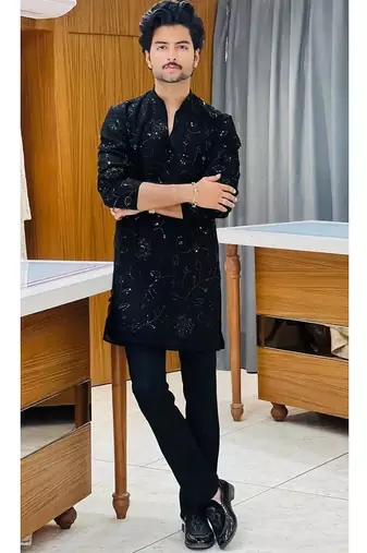 Men's black georgette embroidered – stylish festive ethnic wear