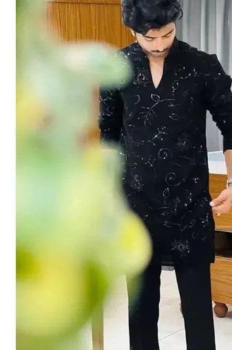 Men's black georgette embroidered – stylish festive ethnic wear