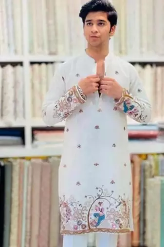 Men's white viscose rayon embroidered – stylish festive ethnic wear