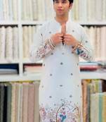 Men's white viscose rayon embroidered – stylish festive ethnic wear