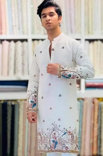 Men's white viscose rayon embroidered – stylish festive ethnic wear