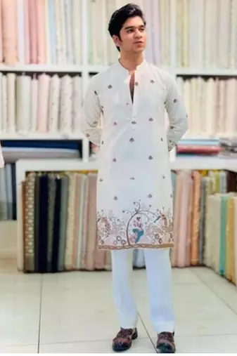 Men's white viscose rayon embroidered – stylish festive ethnic wear