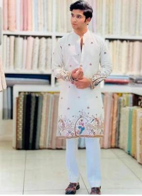 Men's white viscose rayon embroidered – stylish festive ethnic wear 4