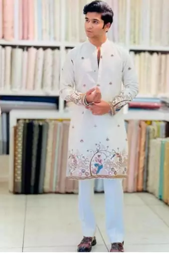 Men's white viscose rayon embroidered – stylish festive ethnic wear