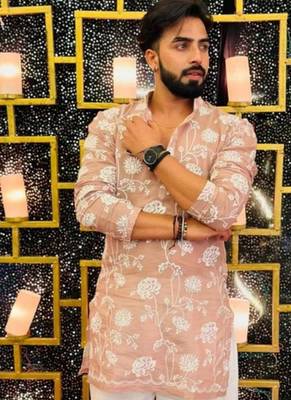Men's beige silk blend embroidered – stylish festive ethnic wear 1