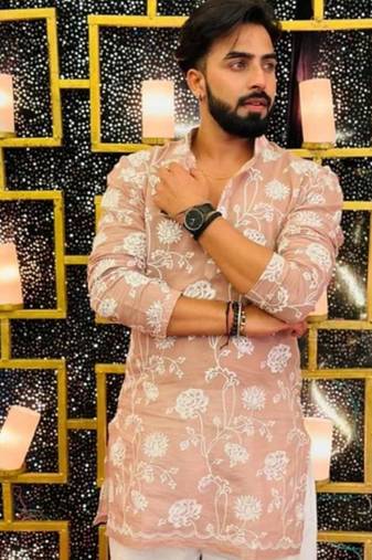 Men's beige silk blend embroidered – stylish festive ethnic wear