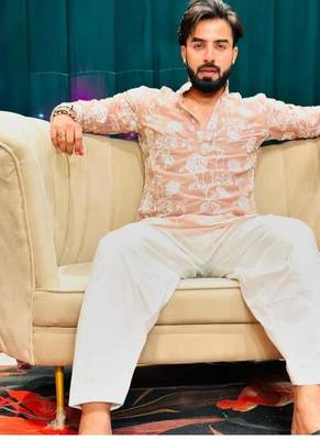 Men's beige silk blend embroidered – stylish festive ethnic wear 2
