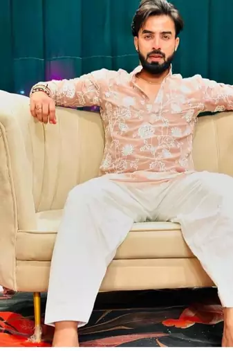 Men's beige silk blend embroidered – stylish festive ethnic wear