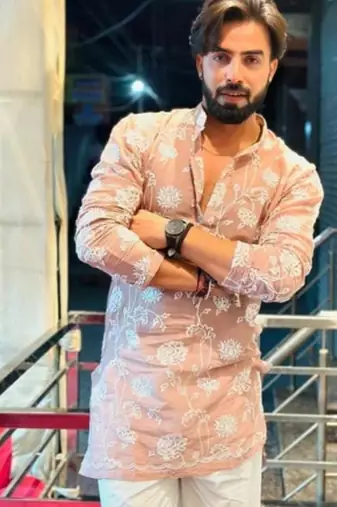 Men's beige silk blend embroidered – stylish festive ethnic wear