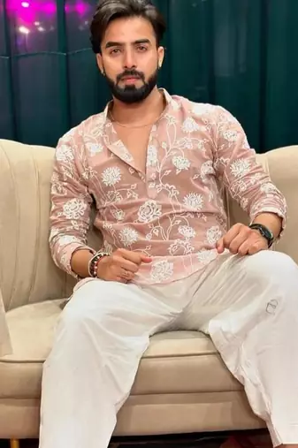 Men's beige silk blend embroidered – stylish festive ethnic wear