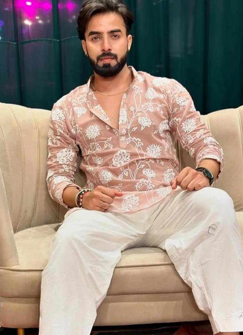 Men's beige silk blend embroidered – stylish festive ethnic wear