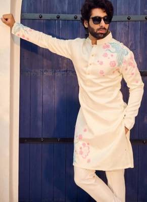 Men's white viscose rayon embroidered – stylish festive ethnic wear 1