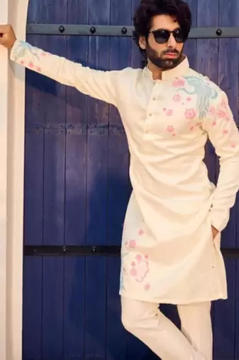 Men's white viscose rayon embroidered – stylish festive ethnic wear