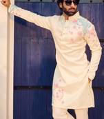 Men's white viscose rayon embroidered – stylish festive ethnic wear