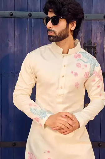Men's white viscose rayon embroidered – stylish festive ethnic wear