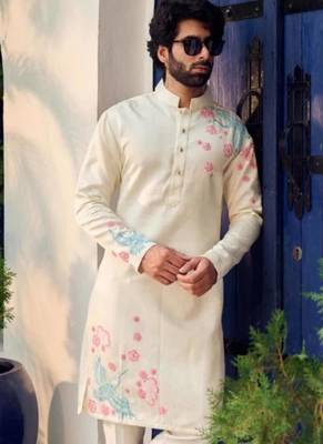 Men's white viscose rayon embroidered – stylish festive ethnic wear 3