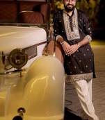 Men's black silk blend embroidered – stylish festive ethnic wear