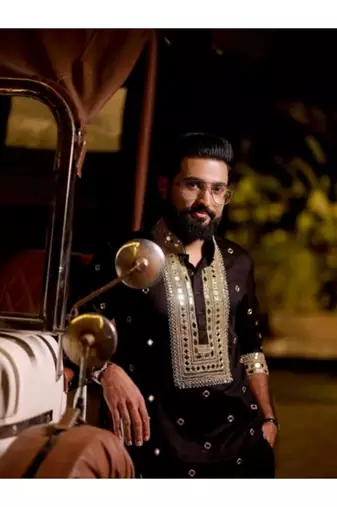 Men's black silk blend embroidered – stylish festive ethnic wear