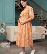 Multicolor cotton printed maternity dress for women