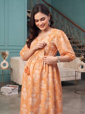 Multicolor cotton printed maternity dress for women 3