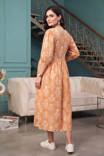 Multicolor cotton printed maternity dress for women