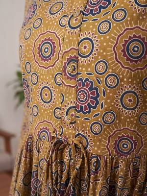 Mustard cotton printed maternity dress for women 2