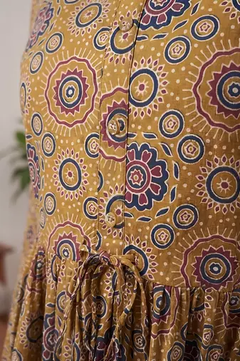 Mustard cotton printed maternity dress for women