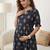 Black cotton printed maternity dress for women