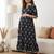 Black cotton printed maternity dress for women