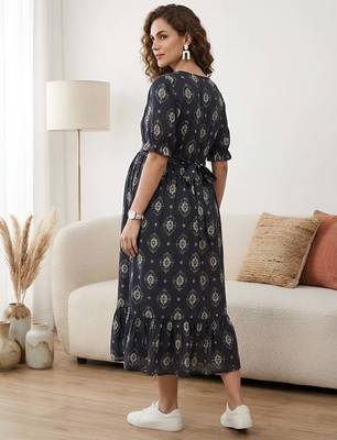 Black cotton printed maternity dress for women 4