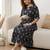 Black cotton printed maternity dress for women