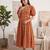 Orange cotton printed maternity dress for women
