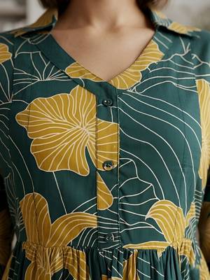 Green cotton printed maternity dress for women 2