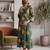 Green cotton printed maternity dress for women