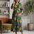 Green cotton printed maternity dress for women