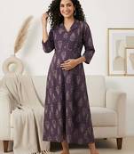 Purple cotton printed maternity dress for women