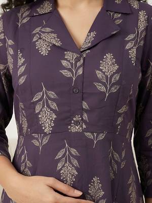 Purple cotton printed maternity dress for women 2