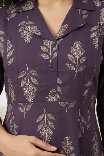 Purple cotton printed maternity dress for women