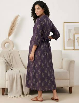 Purple cotton printed maternity dress for women 4