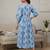 Blue cotton printed maternity dress for women
