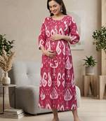 Pink cotton printed maternity dress for women