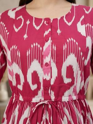 Pink cotton printed maternity dress for women 2