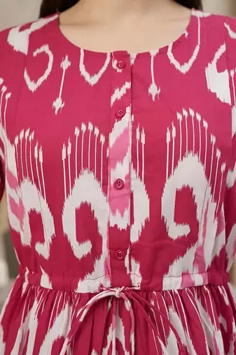Pink cotton printed maternity dress for women
