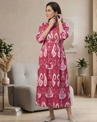 Pink cotton printed maternity dress for women 5